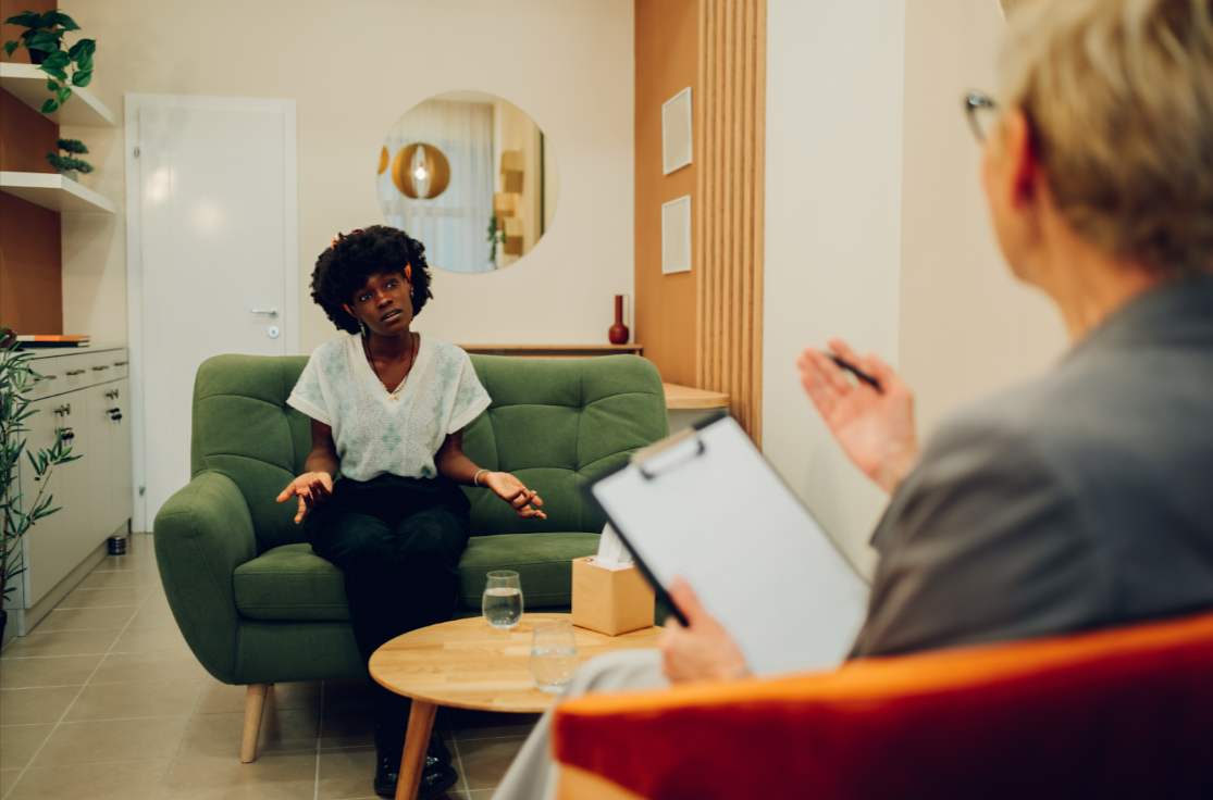 A woman in a therapy session.